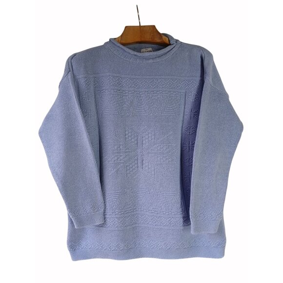 Basic Editions Vintage Light Blue Knit Pullover Sweater Snowflake Pattern Size L - Picture 1 of 15